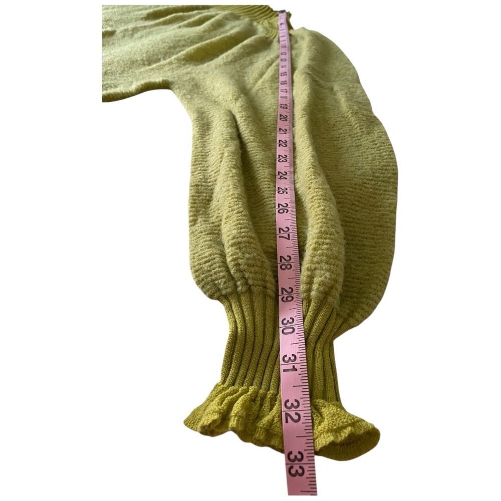 Free People Chartreuse Balloon Sleeve Sweater Cozy Chic Crew Neck Small S - Picture 8 of 11
